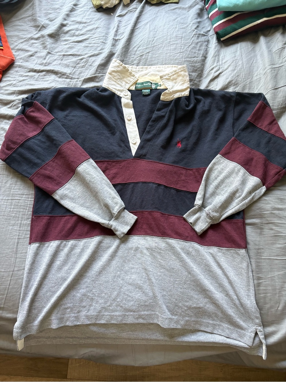 Polo by Ralph Lauren Striped Rugby Polo in Navy, Burgundy & Gray